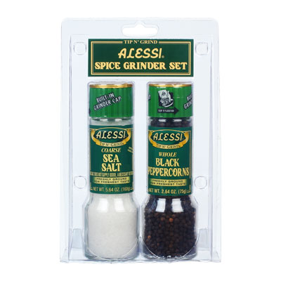 Coarse Sea Salt & Whole Black Peppercorns Grinder Set