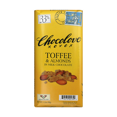 Toffee & Almonds in Milk Chocolate 33% Cocoa Content