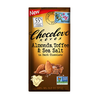 Almonds, Toffee & Sea Salt in Dark Chocolate 55% Cocoa Content